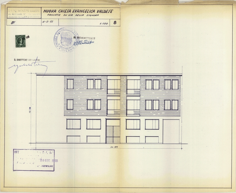 Prospetto su via della Signora. Scala 1:100, 11 maggio 1955