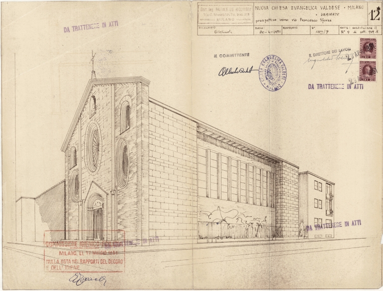 Prospettiva verso via Francesco Sforza. Scala 1:100, 20 aprile 1951