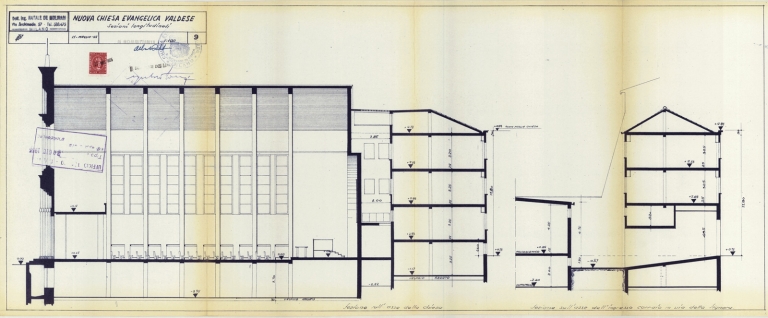 Sezioni longitudinali. Scala 1:100, 11 maggio 1955