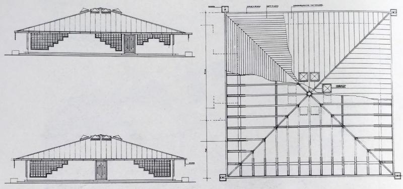 Un padiglione del 1975, con il particolare della copertura 