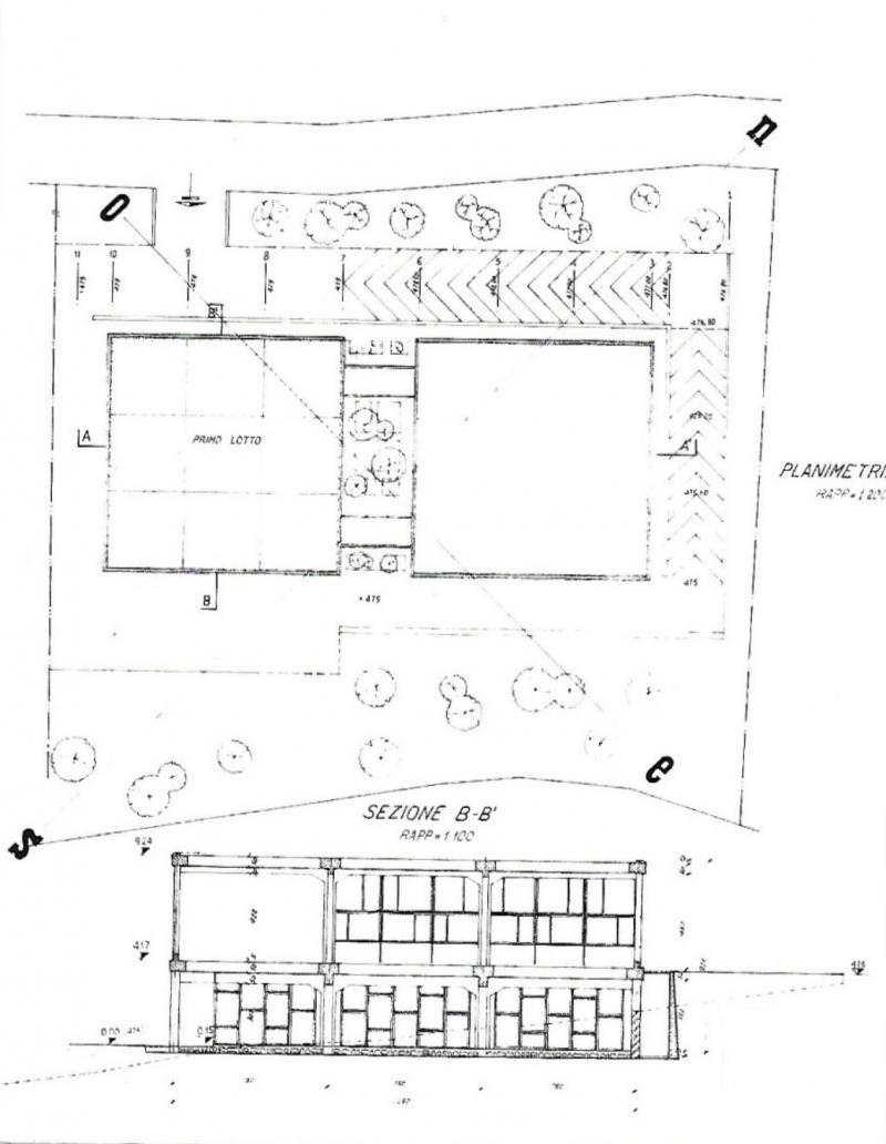 Pianta del piano terra e sezione trasversale