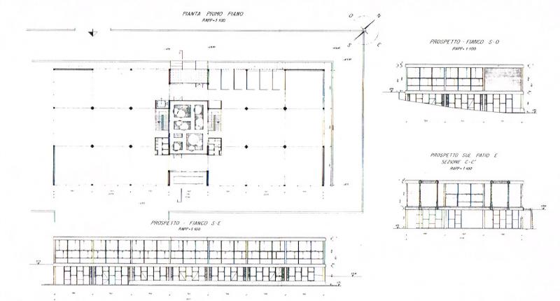 Pianta del primo piano e prospetti 