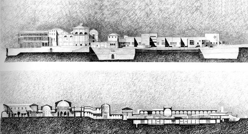 Sezione longitudinale e prospetto