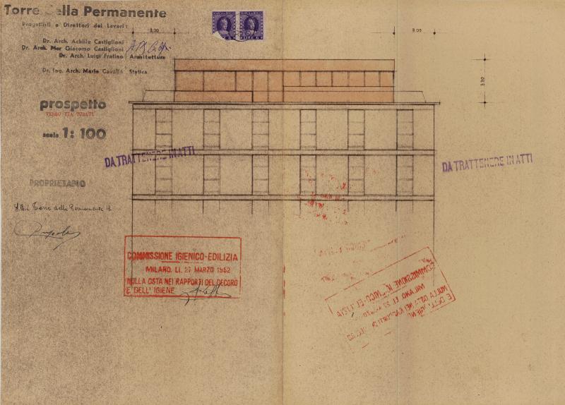 Sopralzo, prospetto su via Turati. Scala 1:100