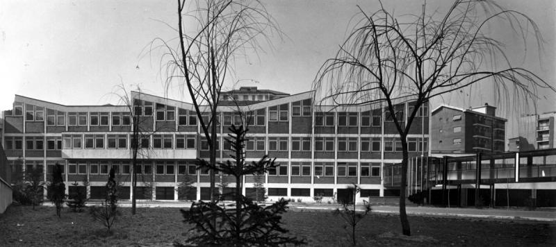 Vista d'insieme della facciata sul giardino. Stampa fotografica b/n