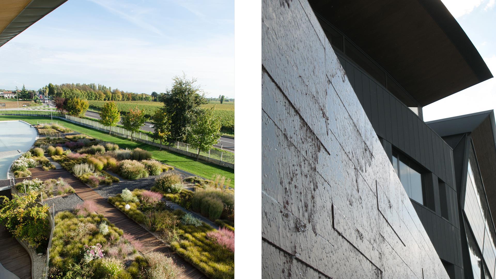 Vista del giardino e dettaglio del prospetto