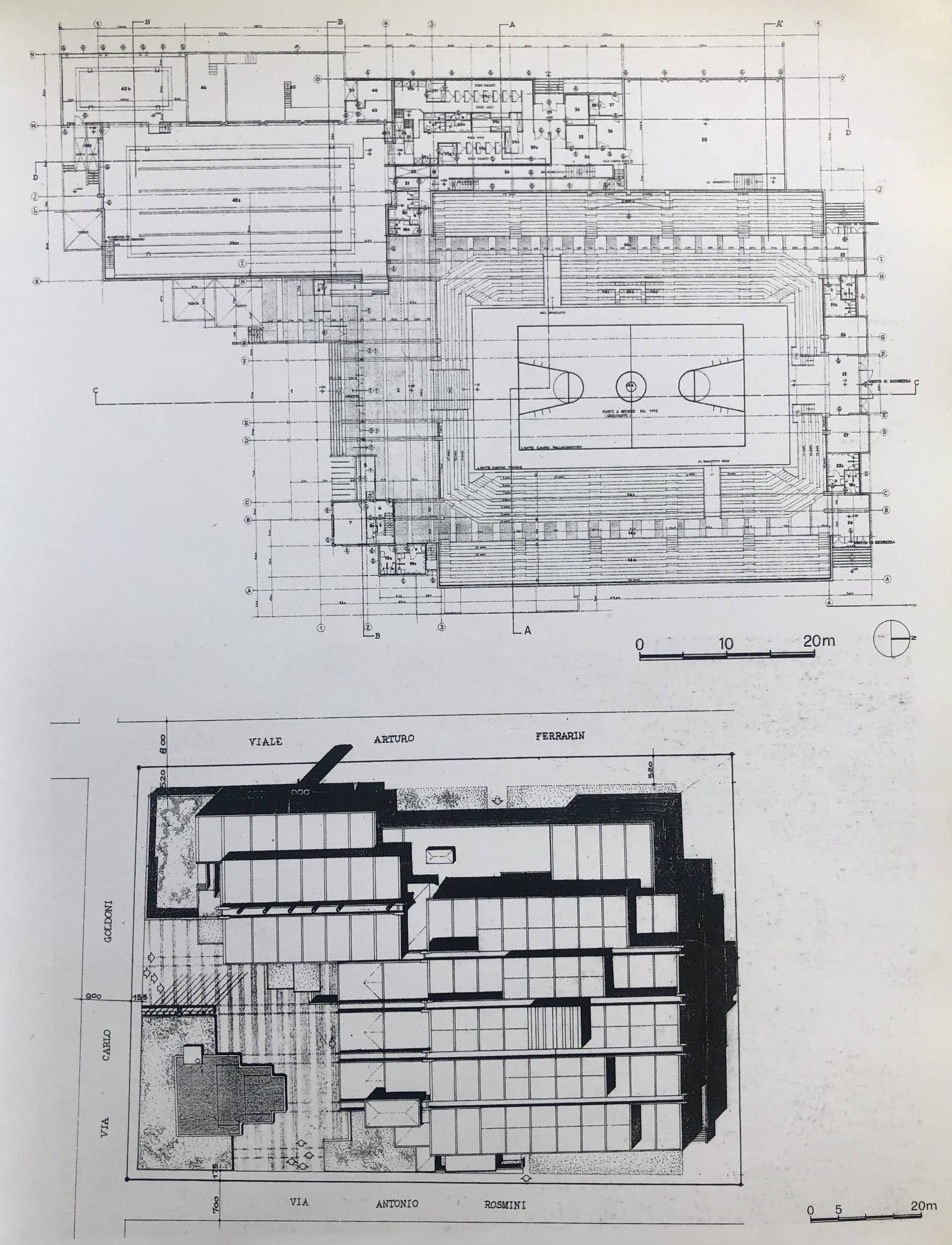 Pianta del centro sportivo; pianta delle coperture