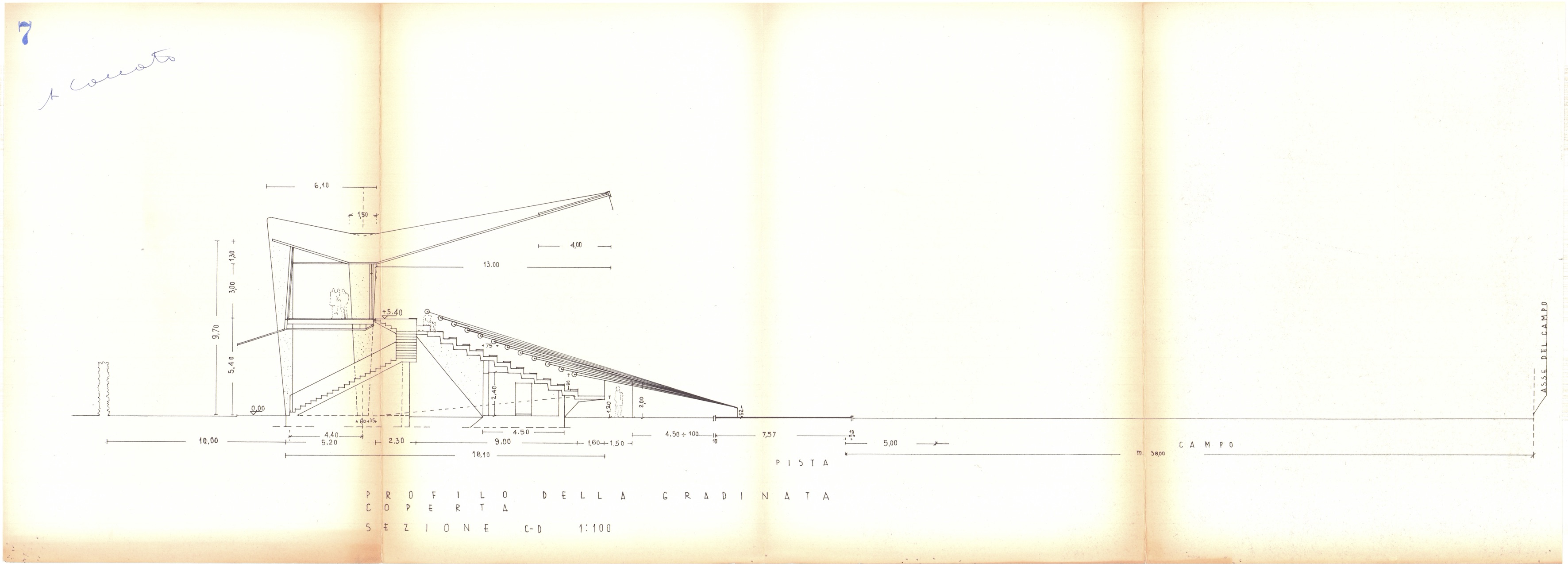 Sezione. Profili della gradinata coperta.