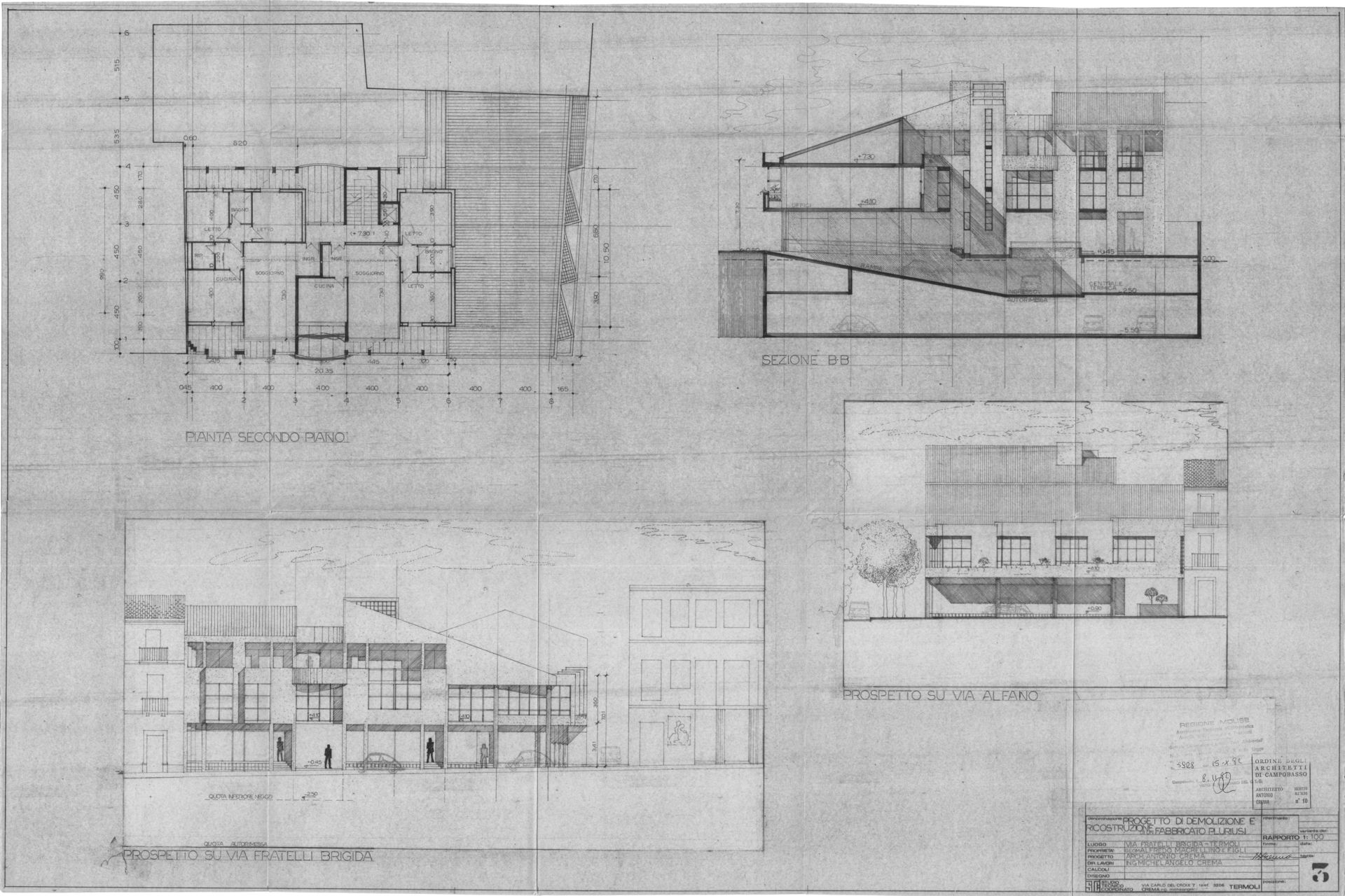 piante, prospetti e sezione