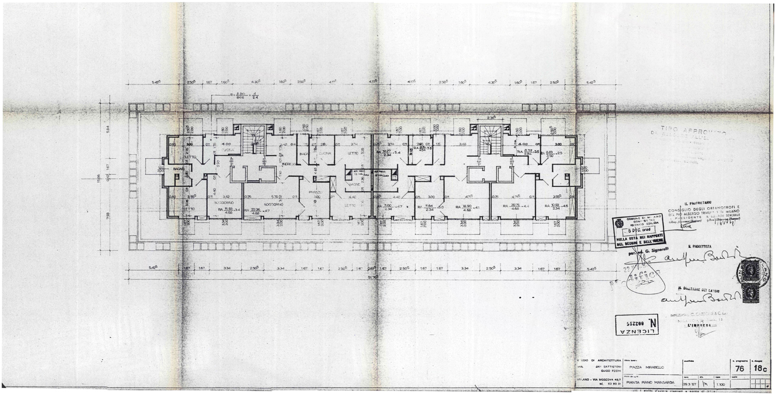Pianta piano mansarda. Scala 1:100, 1967. 
