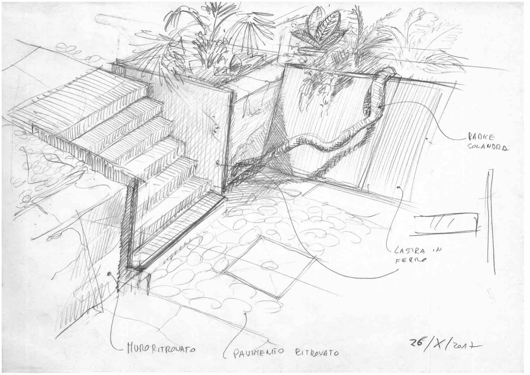 schizzo della scala nella corte della jacaranda