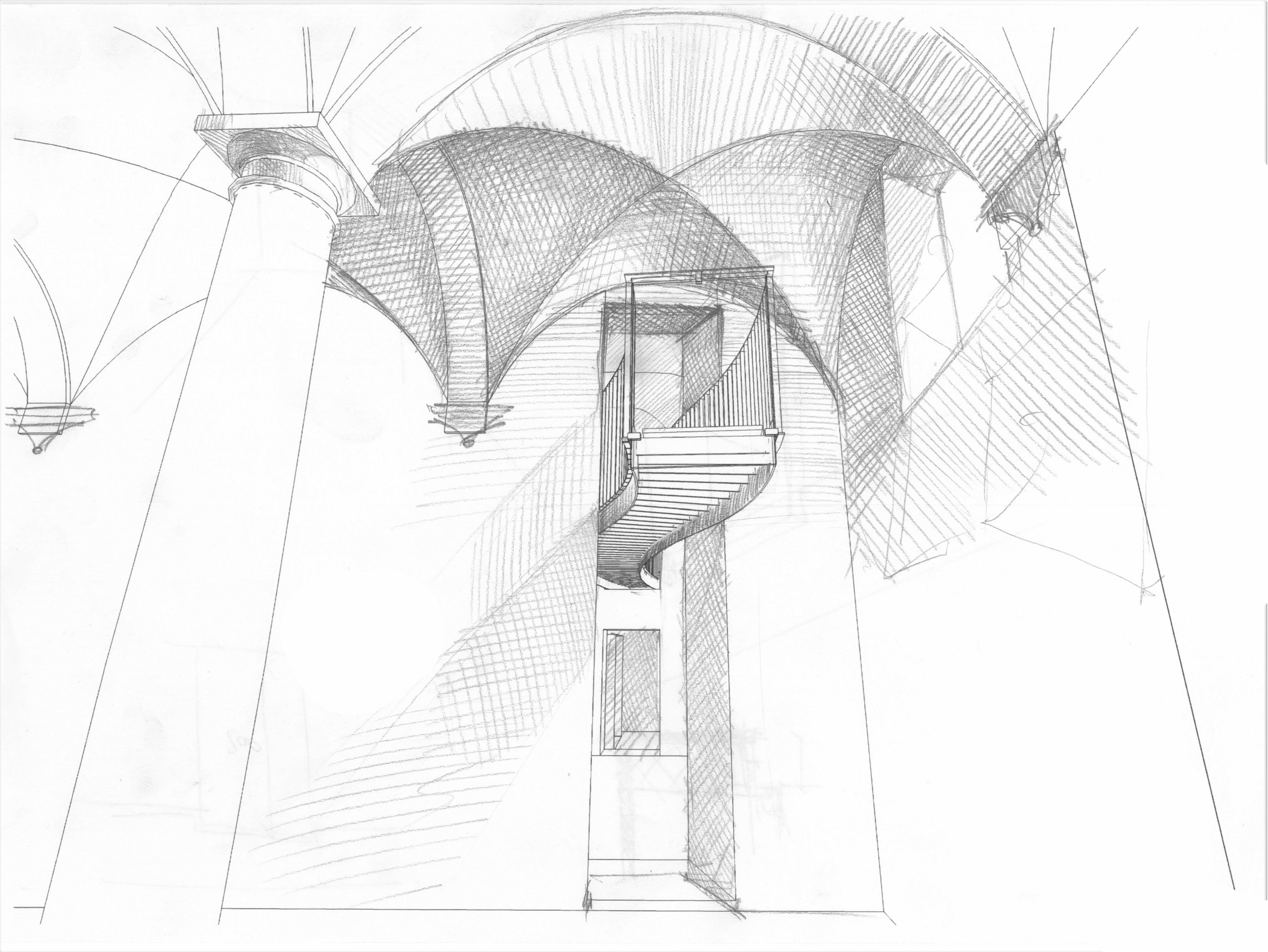 Schizzo della passerella nei locali di piano terra