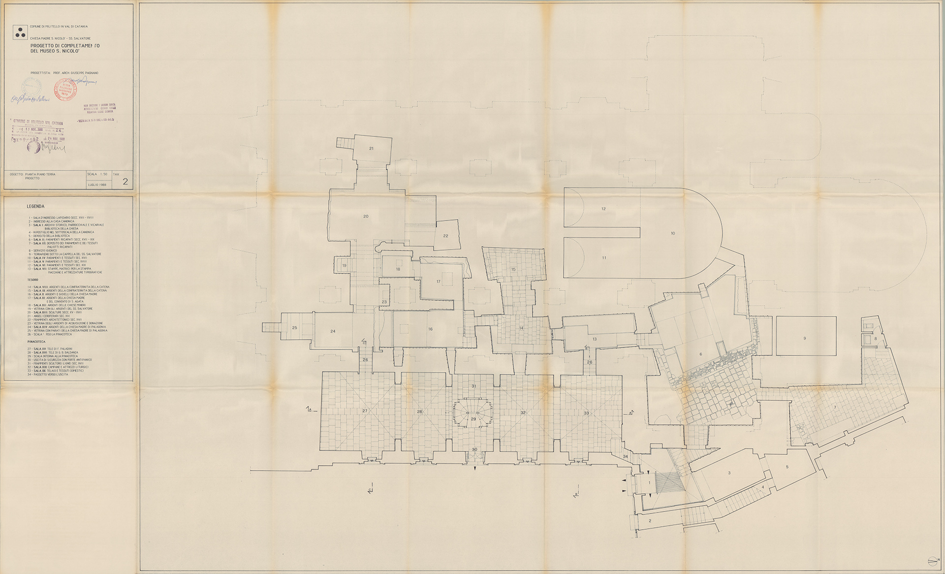 Progetto di completamento del Museo San Nicolò, 1988 - Pianta del progetto al piano terra
