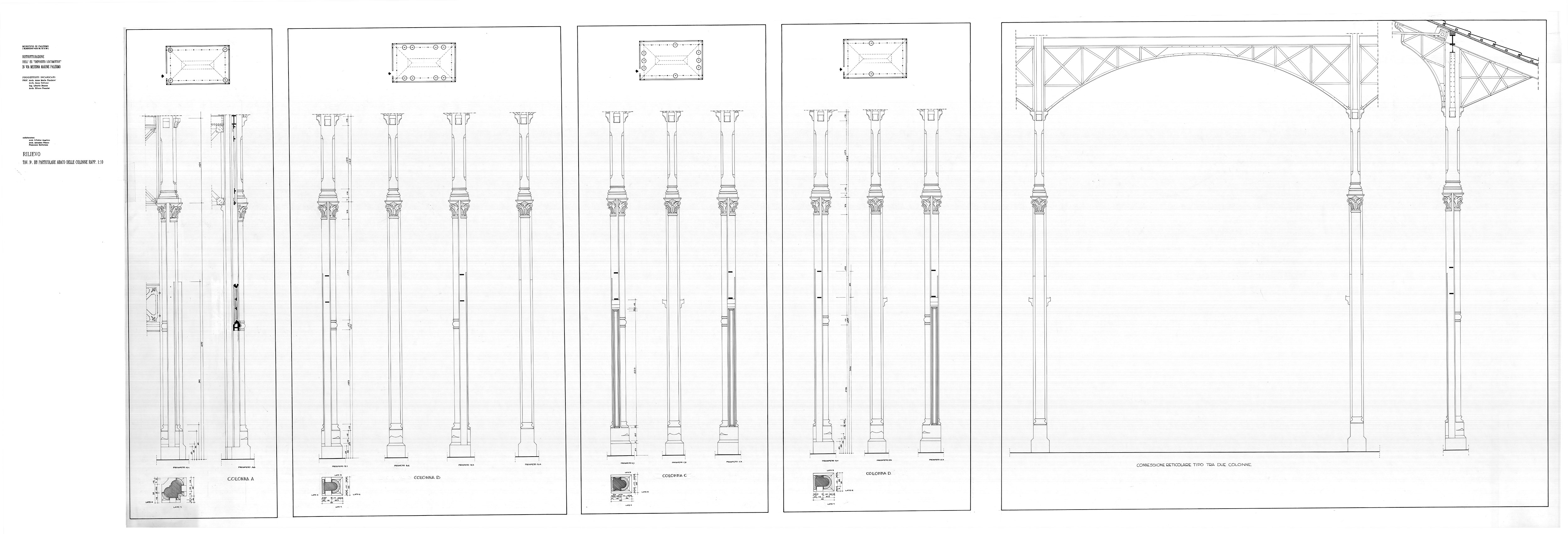 Rilievo dello stato di fatto, abaco delle colonne
