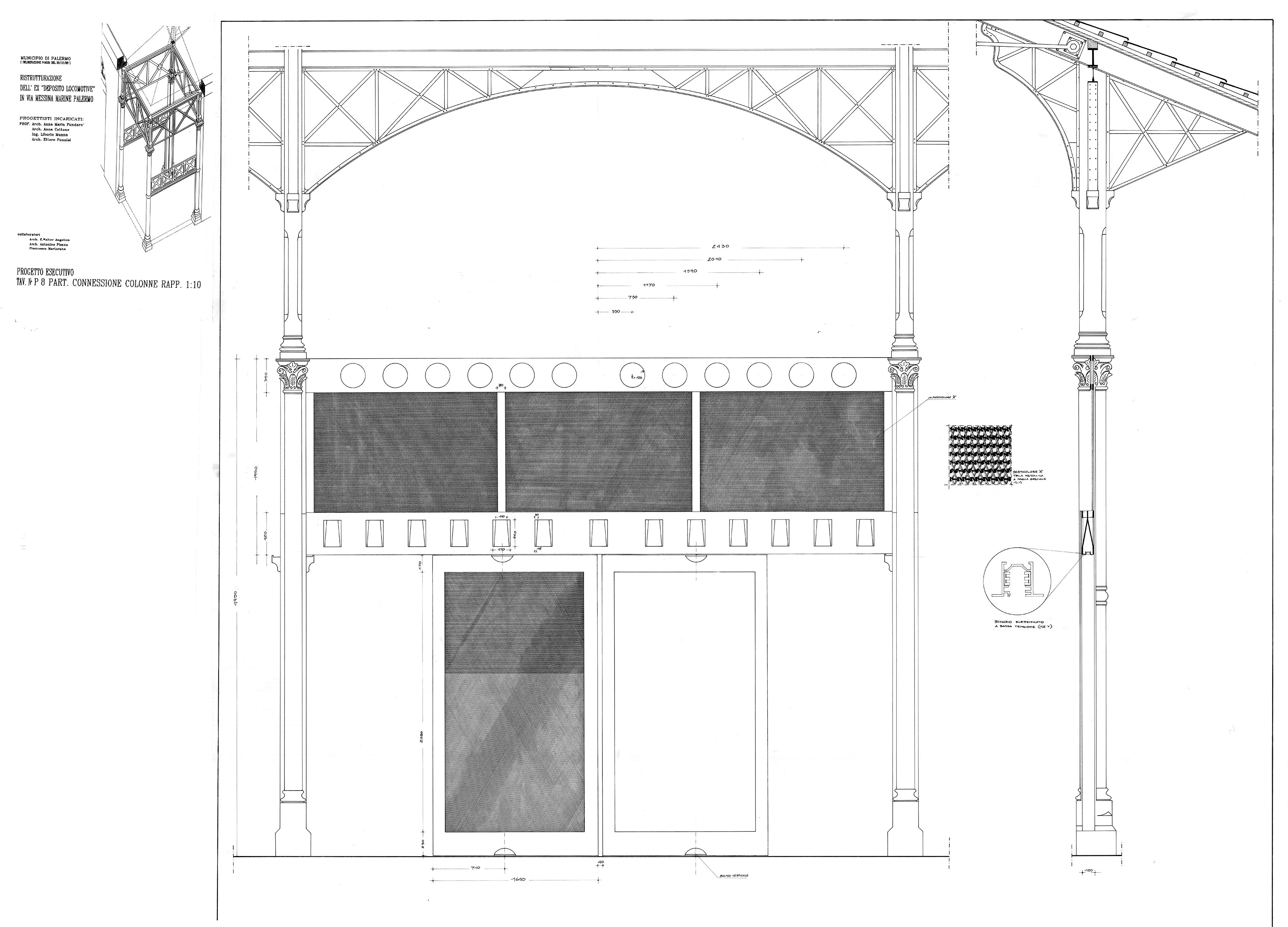 Progetto, particolare delle connessioni tra le colonne