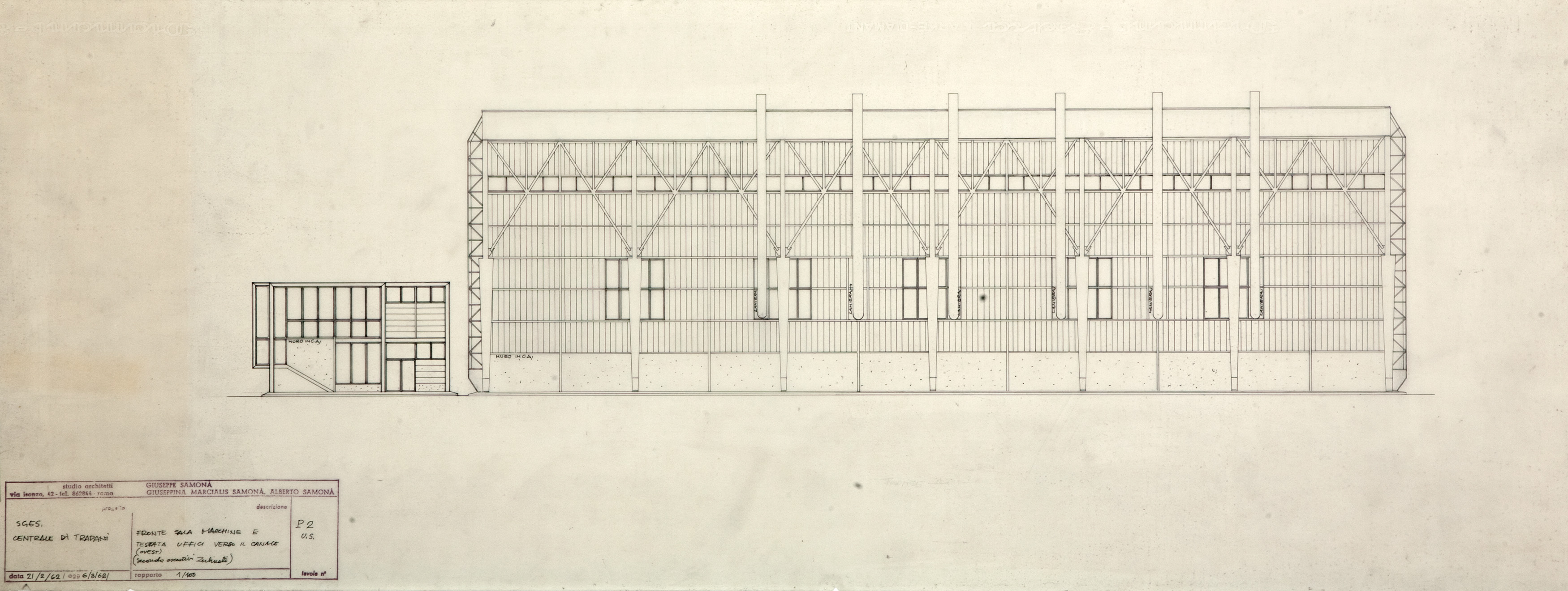 Tavola di progetto, prospetto ovest (© CSAC Parma)