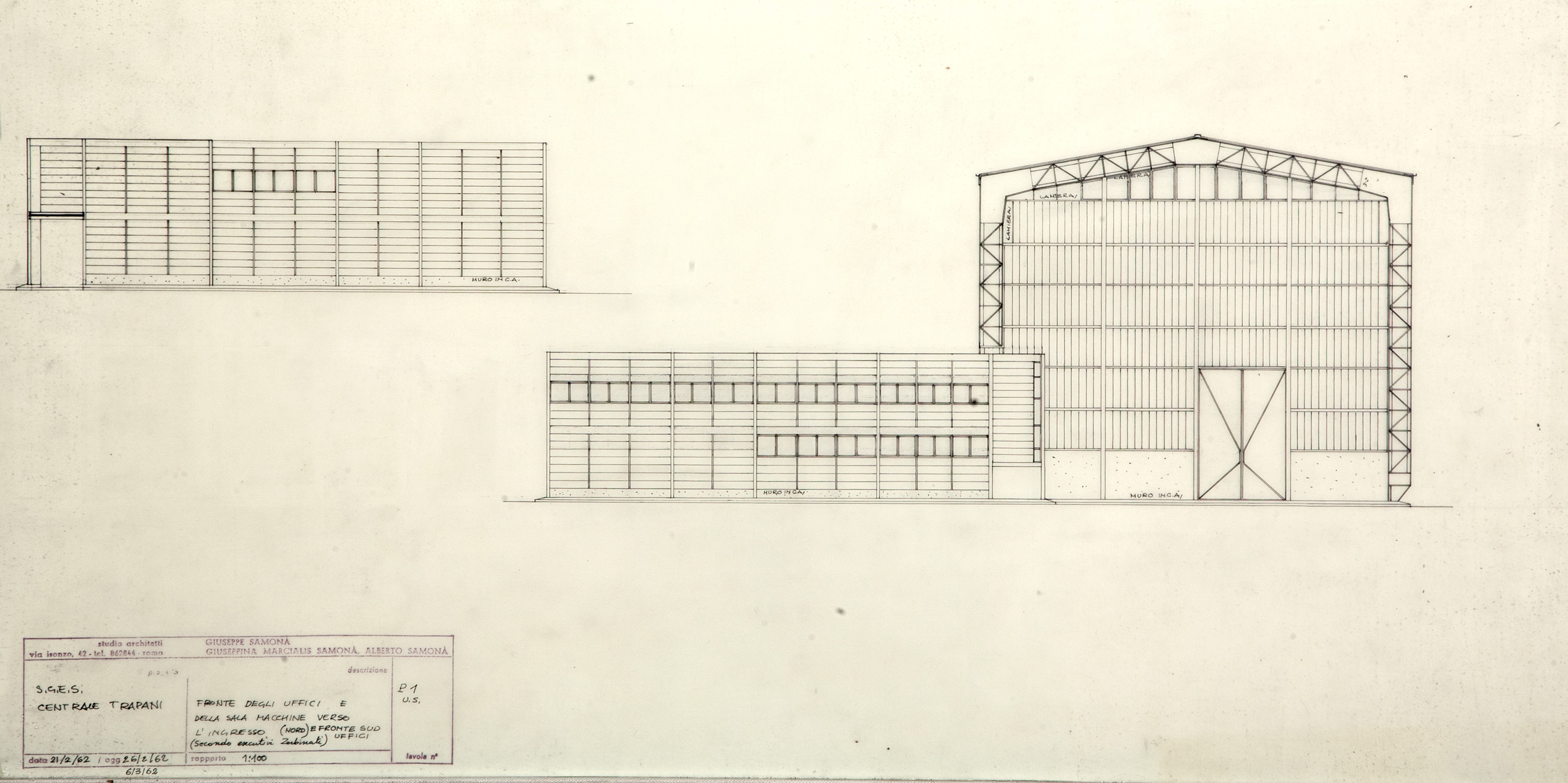 Tavola di progetto, prospetto nord (© CSAC Parma)