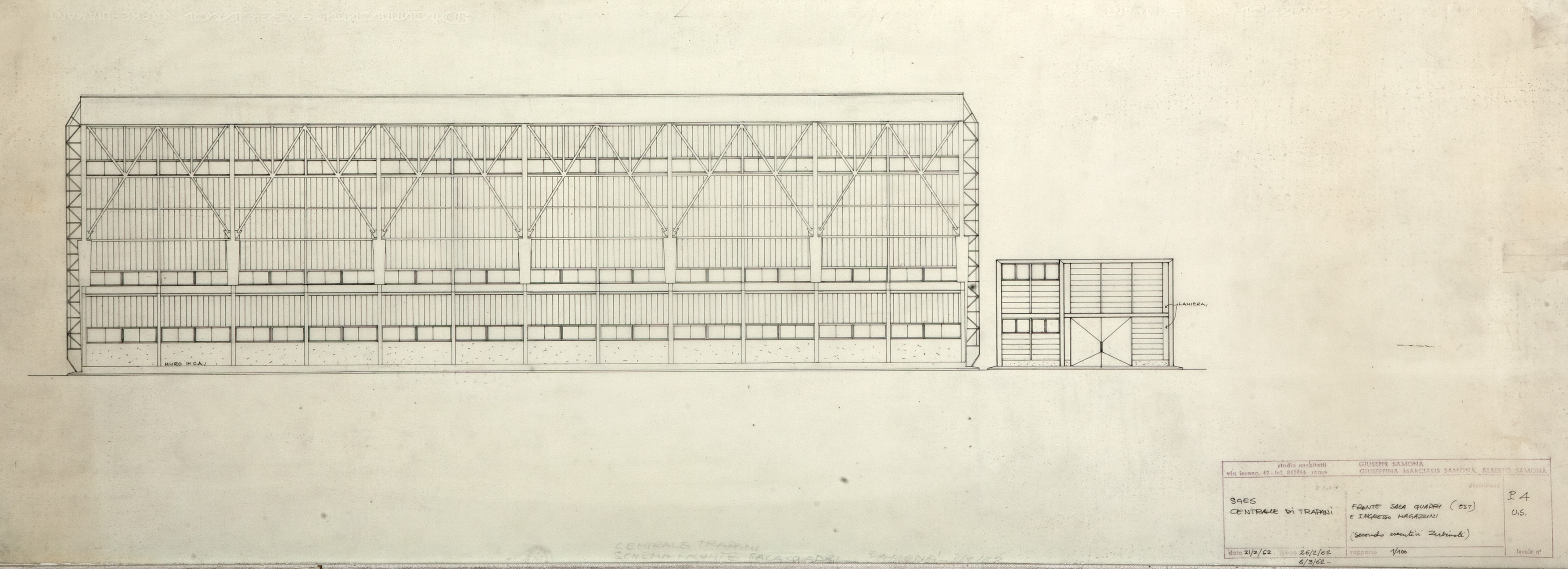 Tavola di progetto, prospetto est (© CSAC Parma)