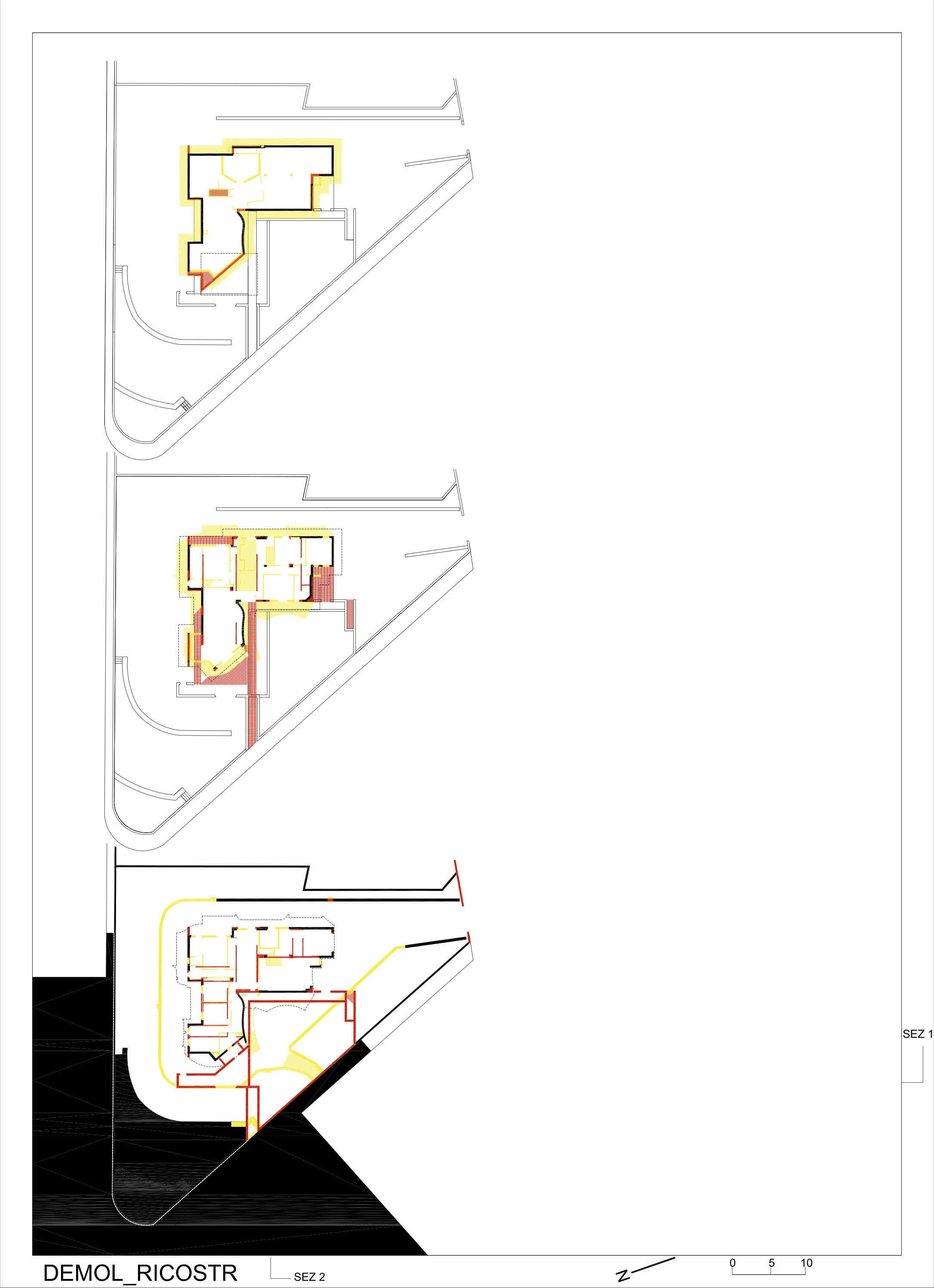Piante con l'indicazione delle demolizioni e ricostruzioni