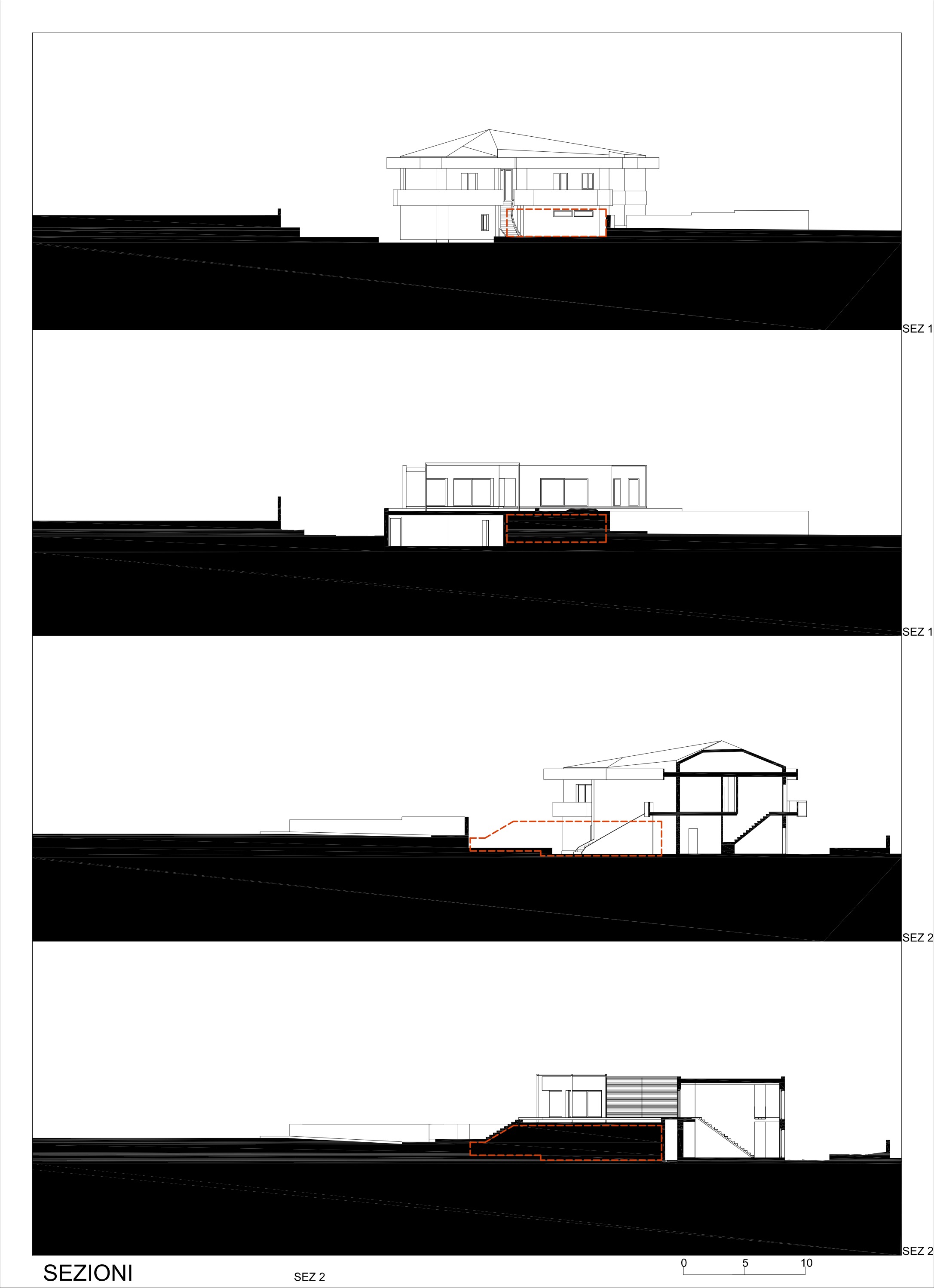 sezioni con stato di fatto e di progetto