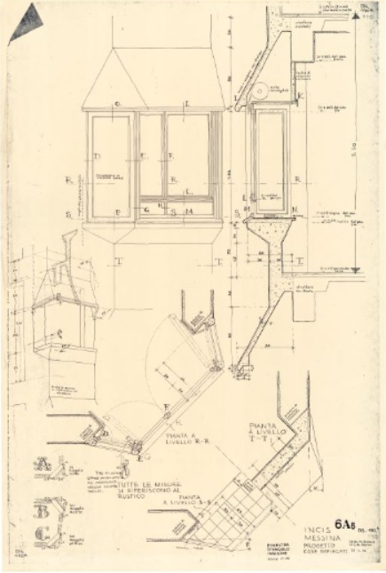 Dettaglio esecutivo finestra d'angolo. Accademia Nazionale di San Luca, Roma. Fondo Ridolfi-Frankl-Malagricci, www.fondoridolfi.org