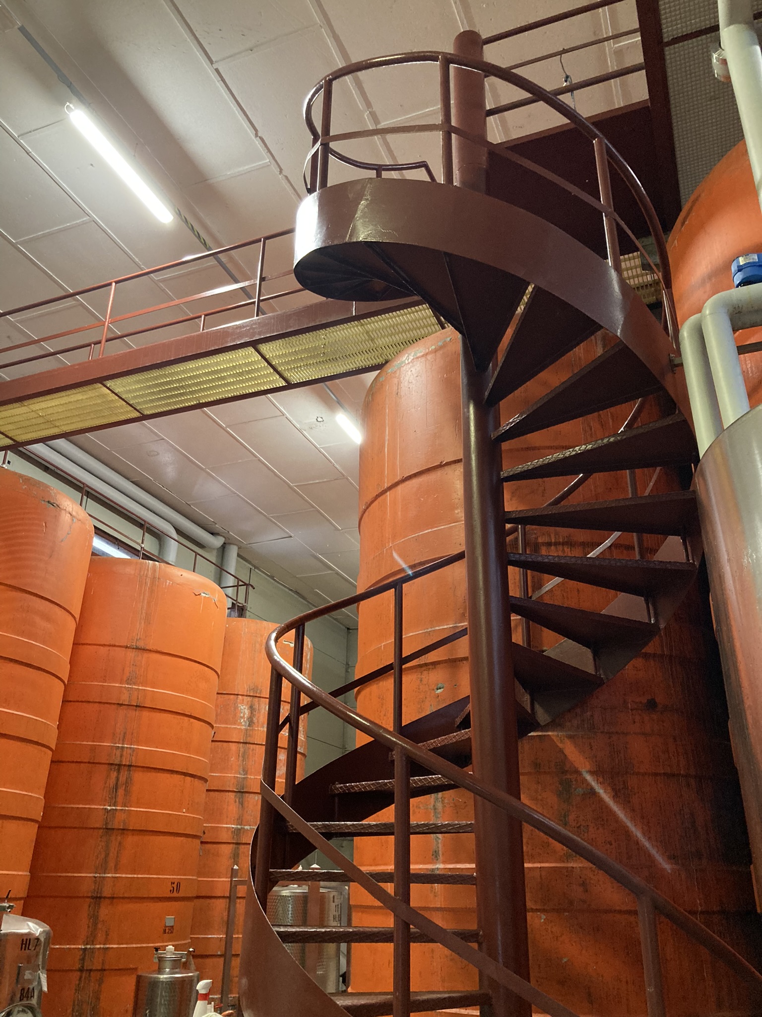 L'interno della cantina con la scala a chiocciola
