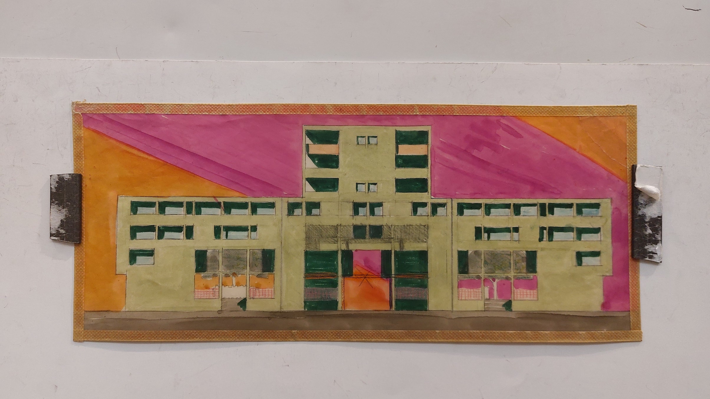 Disegno del prospetto di una testata, tecnica mista (matita, pastello, tempera)