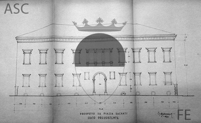 Stato preesistente. Prospetto su piazza Sacrati (giugno 1950)