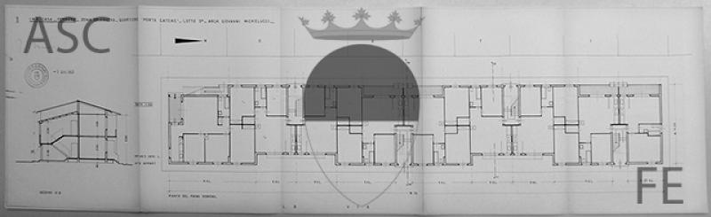 Sezione AB, Pianta del piano terreno – scala 1:100 (1953)