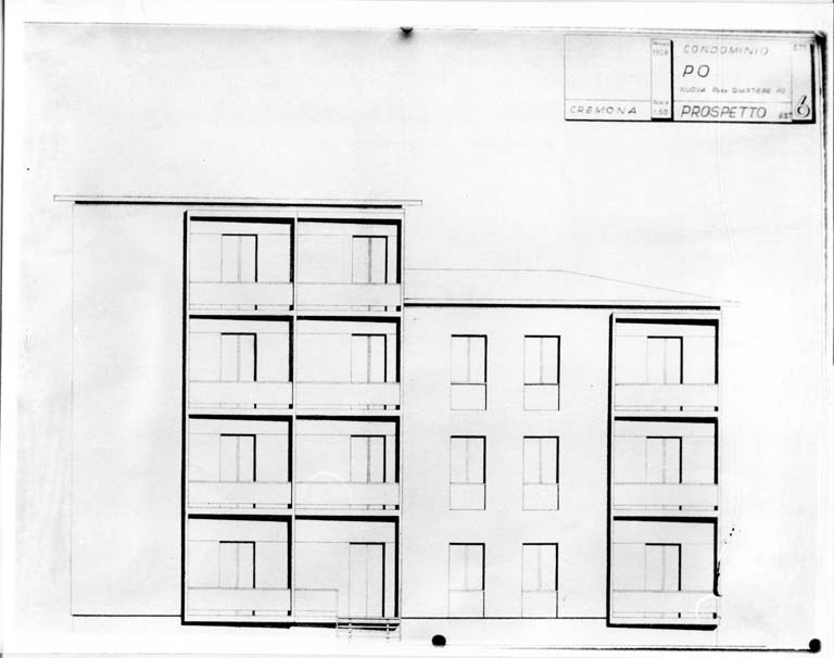 Prospetto est. Tav. 371/6. Scala 1:50, gennaio 1958. Stampa fotografica b/n.