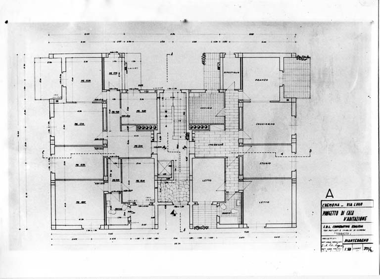 Pianta piano terra. Tav. 371/B. Scala 1:50, giugno 1957