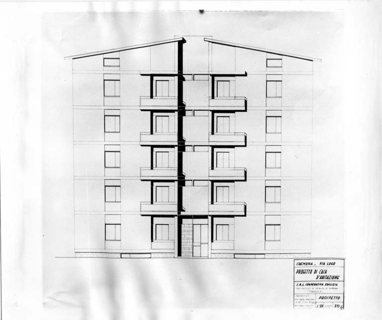 Prospetto. Tav. 371/E. Scala 1:50, giugno 1957