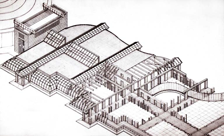 Spaccato assonometrico dell'ala sud-est (Cernobbio). Disegno tecnico
