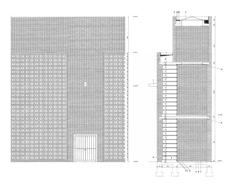Sezione esecutiva dell'ossario. Disegno tecnico