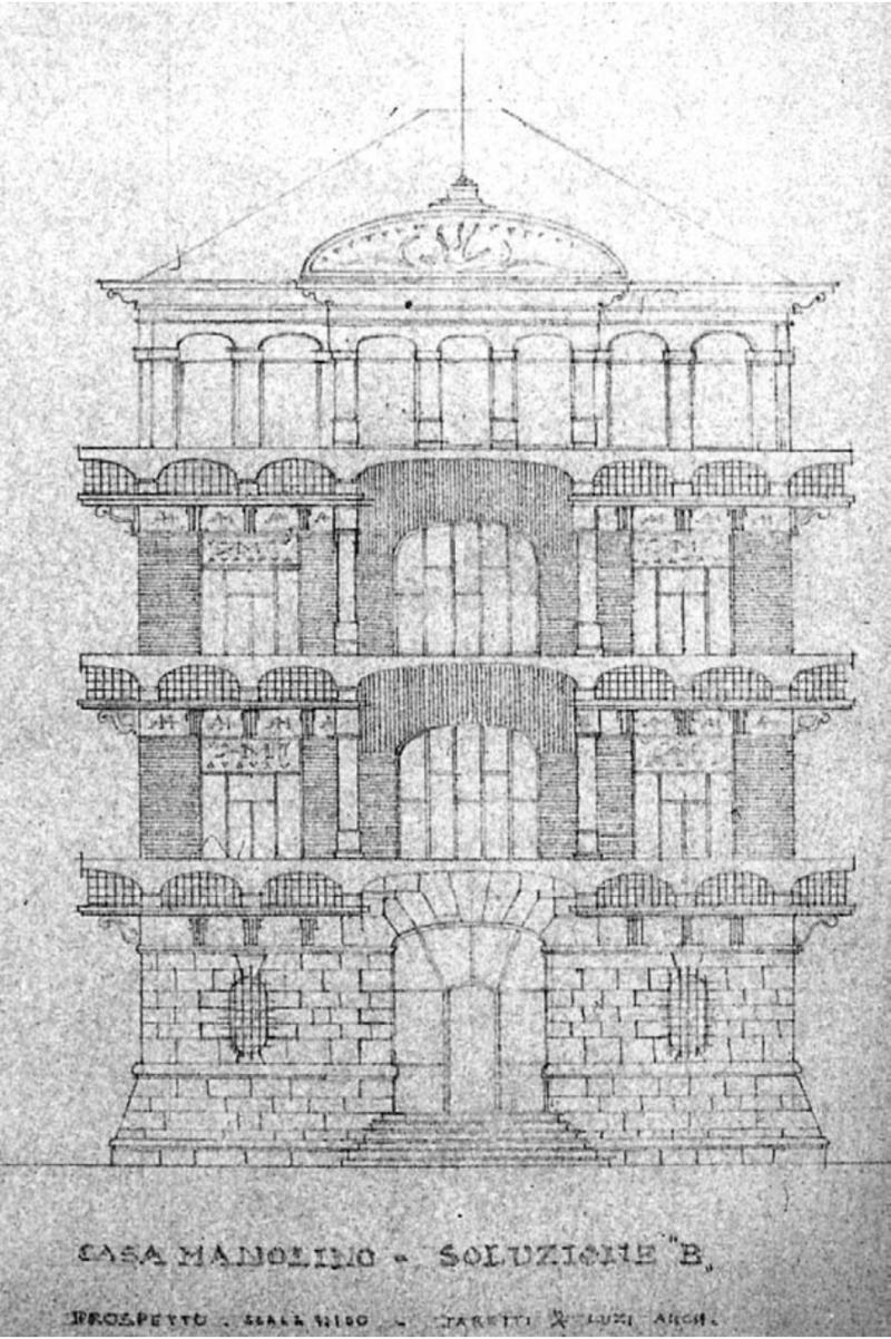 Studio preliminare del prospetto su via Roma