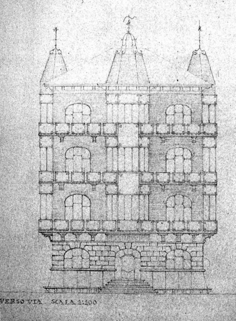 Studio preliminare del prospetto su via Roma 