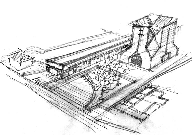 Mario Botta, schizzo della chiesa e del complesso