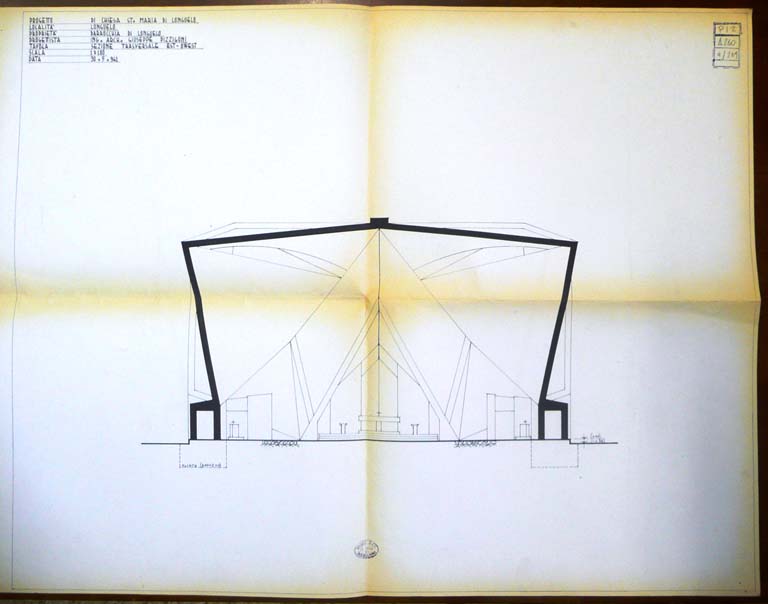 Sezione trasversale est 0vest. Scala 1:100, 30/5/1961. Copia eliografica piegata