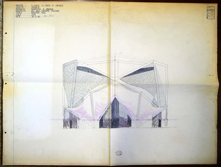 Prospetto. Scala 1:100, 30/5/1961. Copia eliografica piegata con interventi manuali
