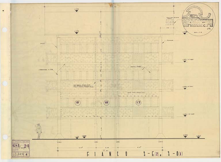 Edificio 2, prospetto sud-est, scala 1:20, 1967