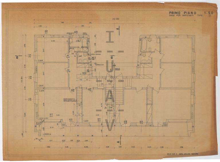 Casa per impiegati, pianta primo piano, scala 1:50