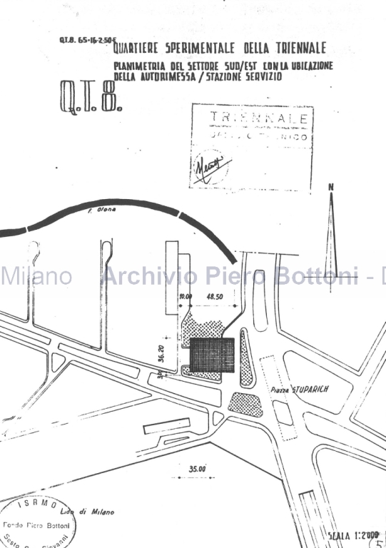 Dis. 63, planimetria generale. Scala 1:2000, aggiornato gennaio 1951. Matite colorate su eliografia su carta