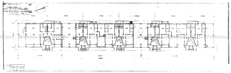 Dis. 31bis, pianta piano terreno. Scala 1:100, prot. 601, 24 aprile 1954. China e Matita su eliografia su lucido