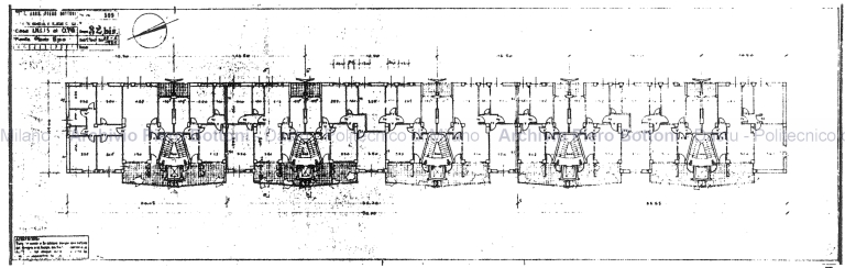 Dis. 32bis, pianta piano tipo. Scala 1:100, prot. 599, 22 aprile 1954. China su eliografia su lucido