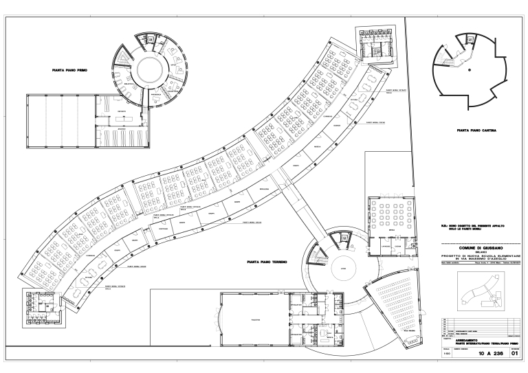 Arredamento. Piante piano interrato, piano terra e primo piano. Scala 1:100, 10-5-1995 agg.30-11-1995. Disegno tecnico digitale. © Mario Bellini Archive