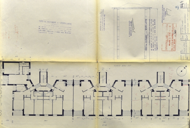 Pianta piano tipo, prima versione. Scala 1:100, 1950