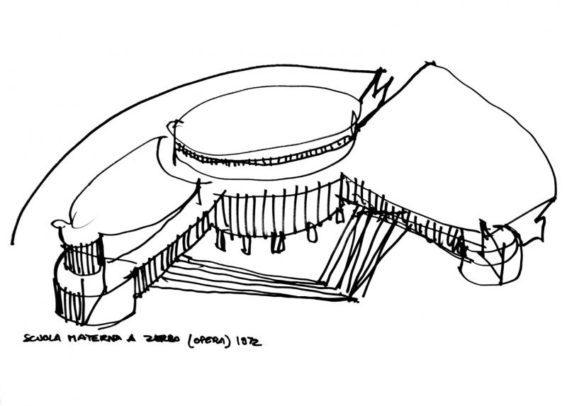 2. Guido Canella, Scuola materna a Zerbo, disegno di studio, 1972