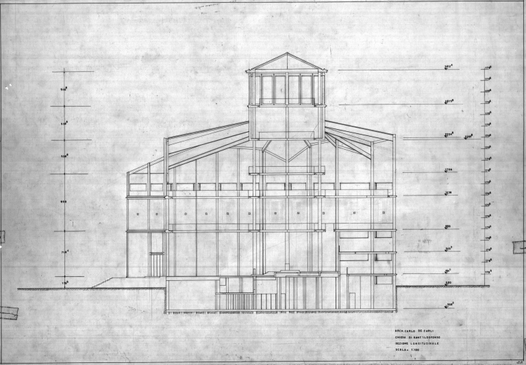 Sezione longitudinale. Scala 1:100, s.d.