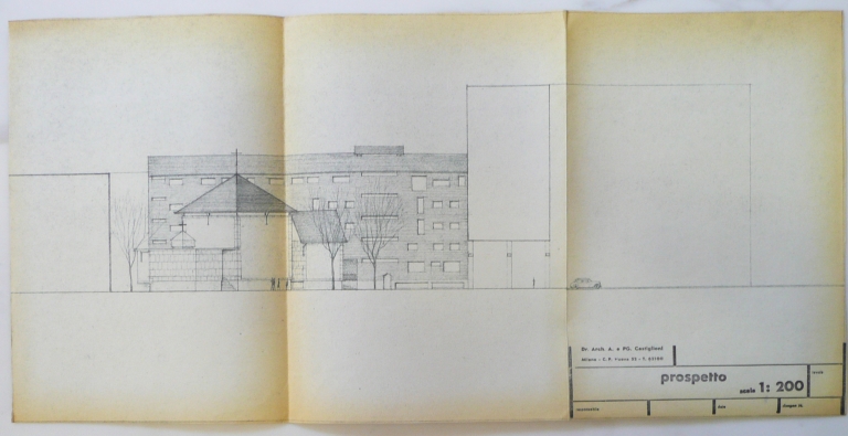 Prospetto della chiesa di San Gabriele. Scala 1:200, s.d. Copia eliografica piegata