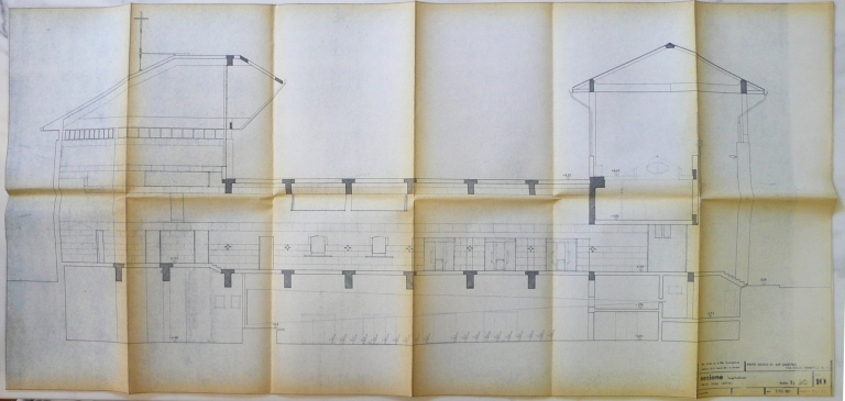 Sezione longitudinale della chiesa di San Gabriele, tav.10. Scala 1:50, 2 dicembre . Copia eliografica piegata